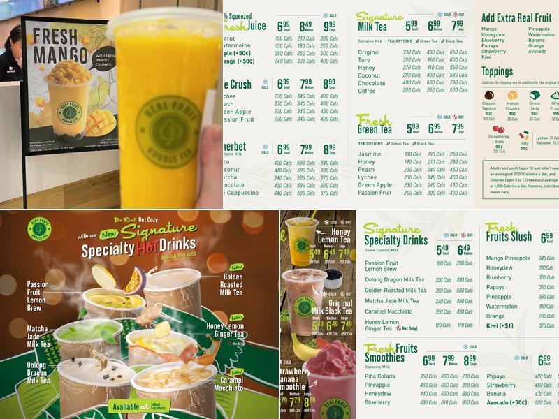 Real Fruit Bubble Tea Menu