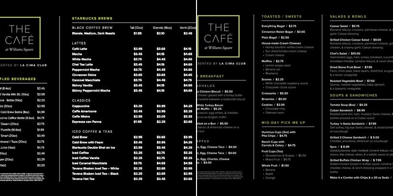 The Cafe at Williams Square Menu