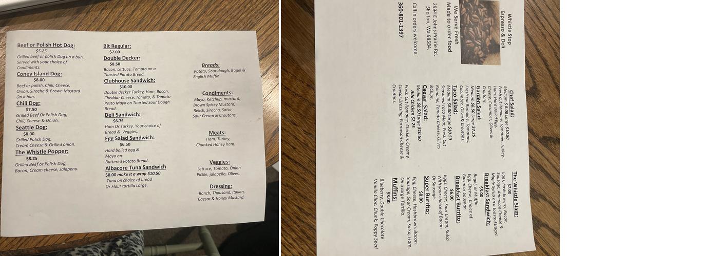 Whistle Stop Espresso & Deli Menu