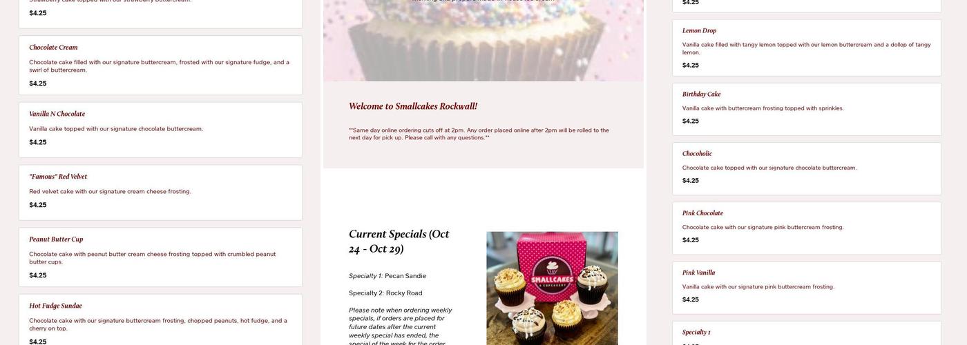 Smallcakes Rockwall Menu