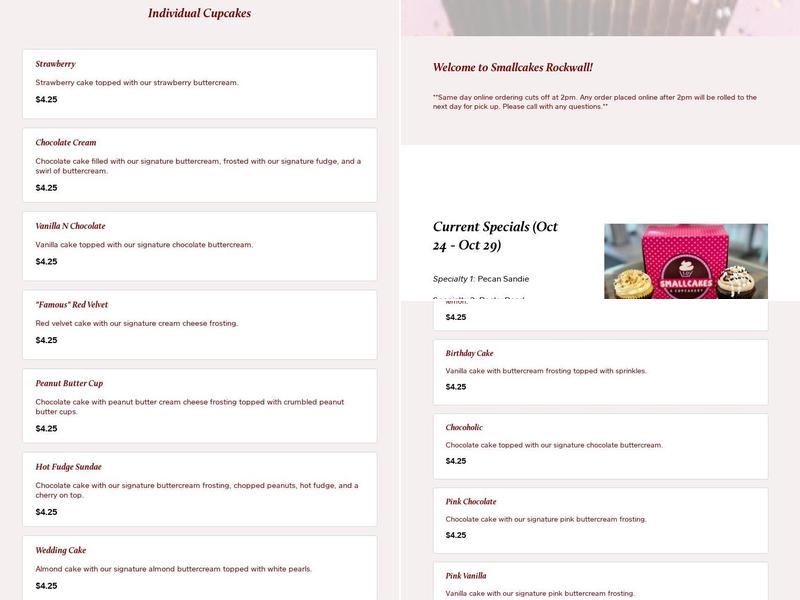 Smallcakes Rockwall Menu