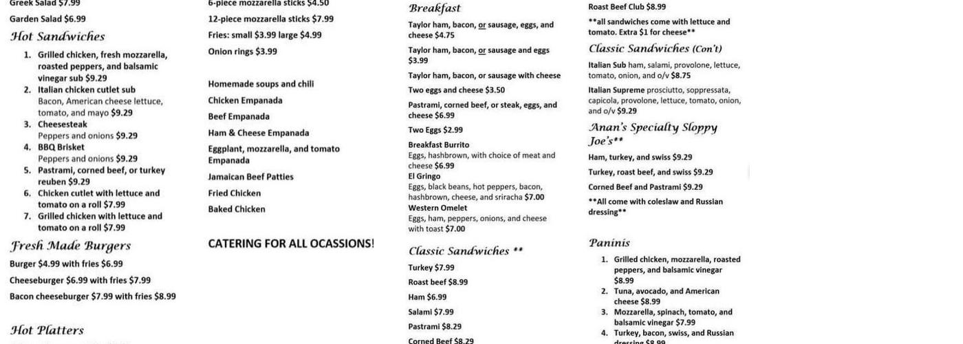 Green Pond Deli Menu