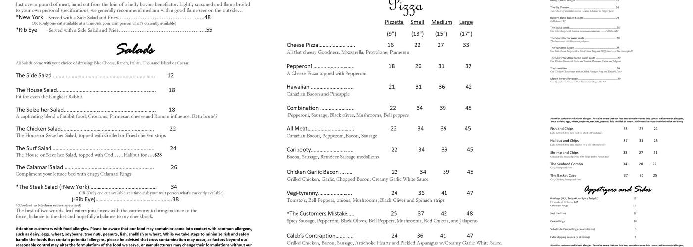Bailey's of Bristol Bay Menu