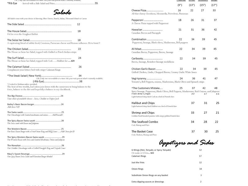 Bailey's of Bristol Bay Menu