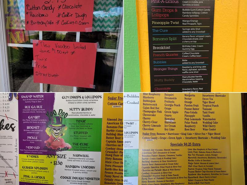 Da' Bayou Snowballs Menu