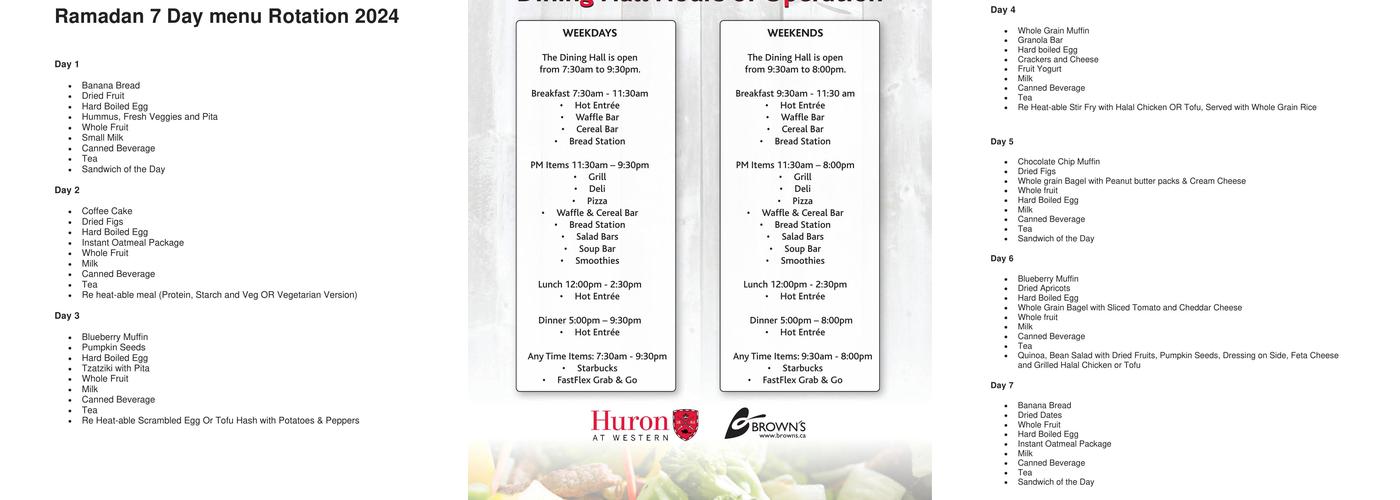 Huron Cafeteria Menu