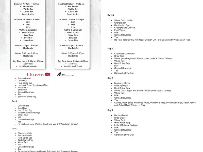 Huron Cafeteria Menu