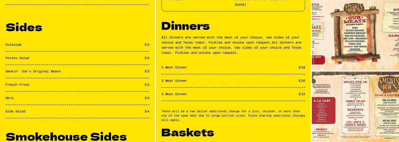 Smokin’ Joe`s Rib Ranch Tuttle, OK Menu