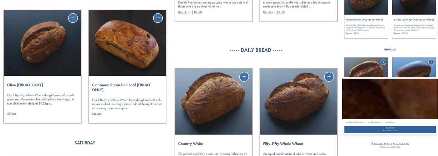 Small Scale Bread Menu