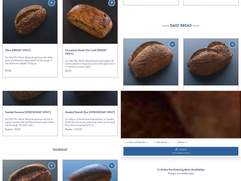 Small Scale Bread Menu