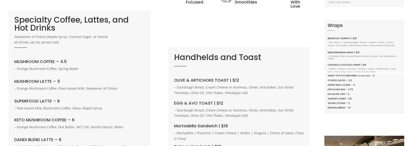 Essence Health and Juice Bar (FH) Menu