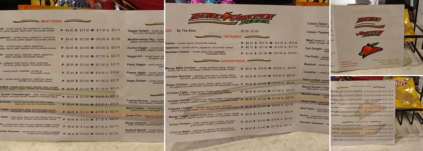 Mango Junction Pizza Menu