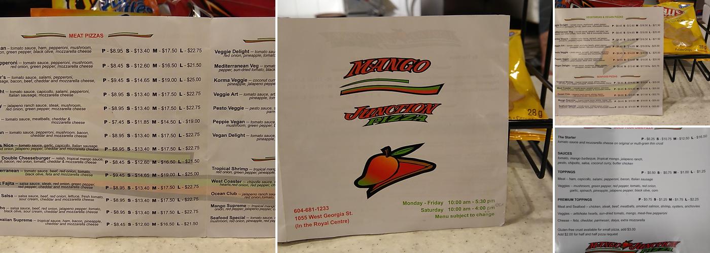 Mango Junction Pizza Menu