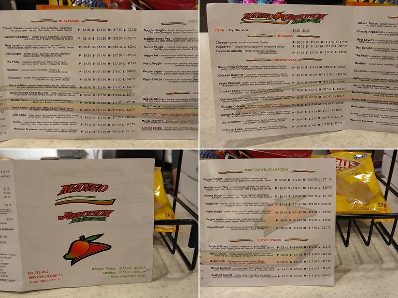 Mango Junction Pizza Menu