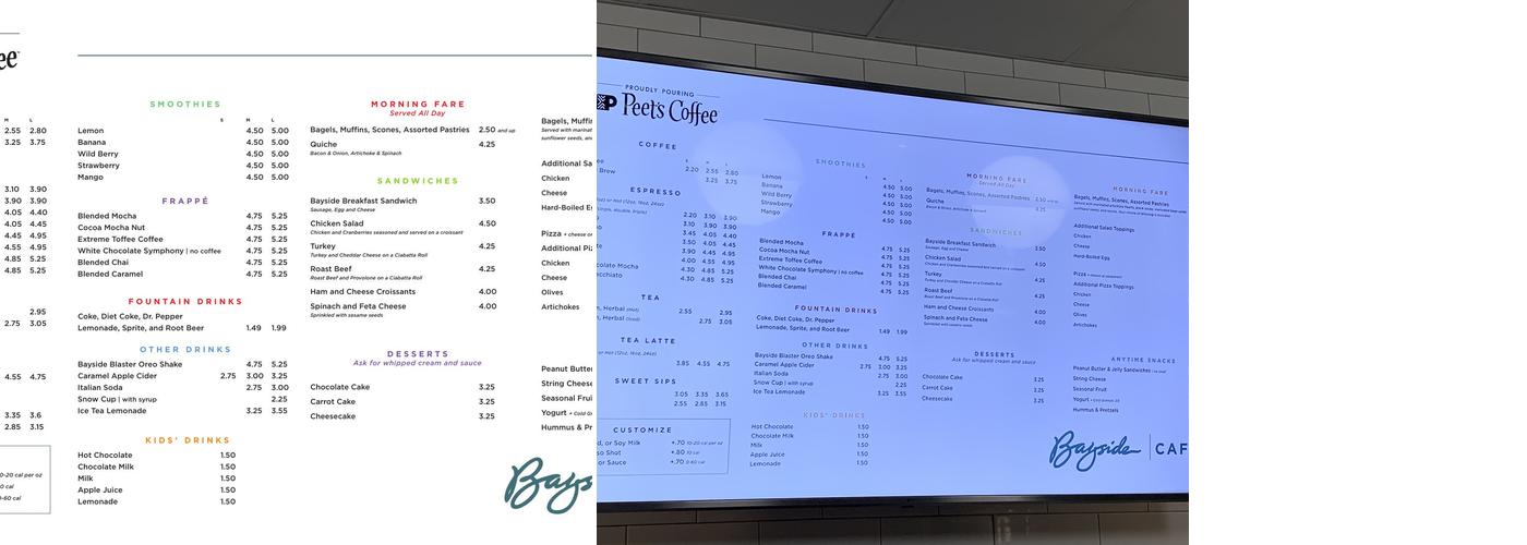 Bayside cafe Menu
