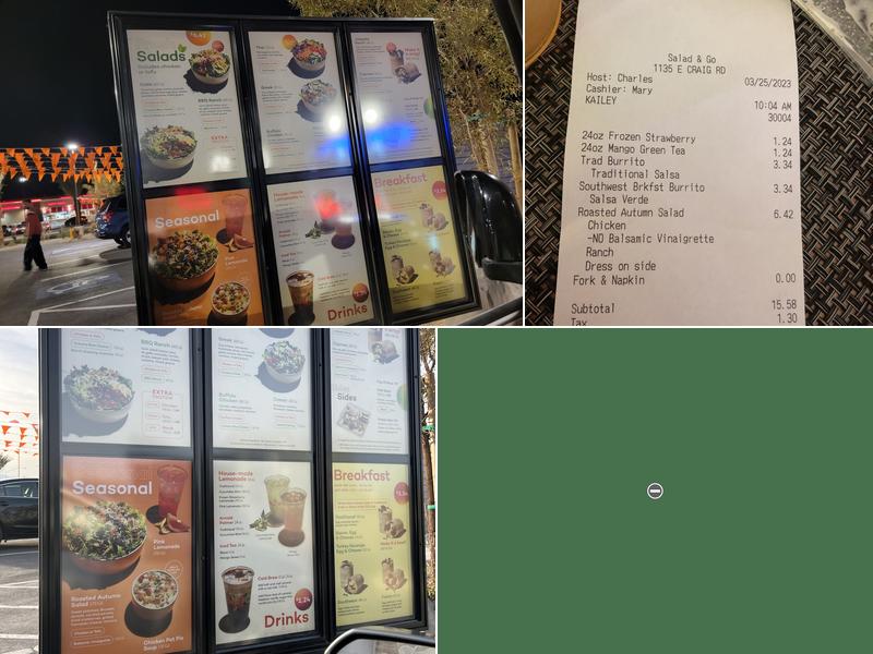 Salad and Go Menu