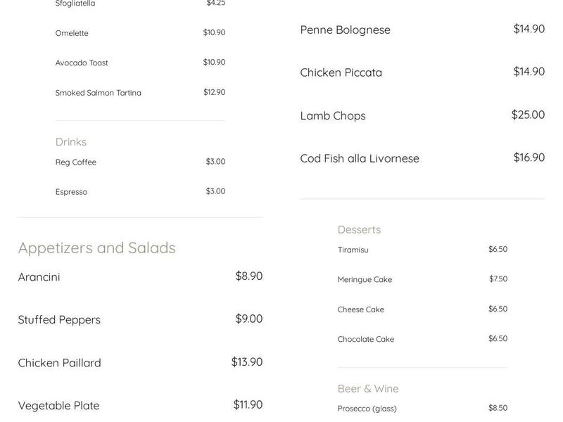 La Bottega Caffè Menu