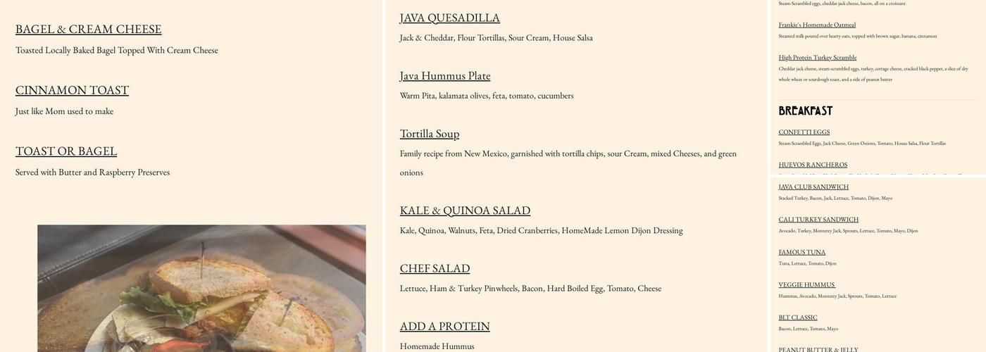 Java | Downtown Boise Menu