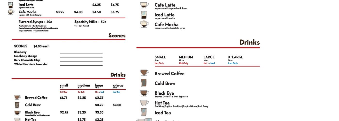 Stan's Coffee and Scones Menu