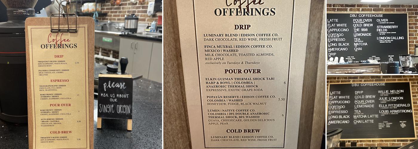DBU Coffeehouse Menu
