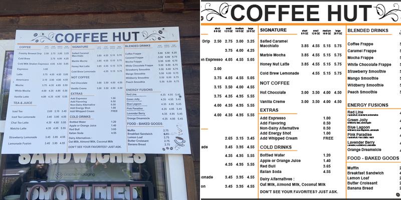 Coffee Hut Menu