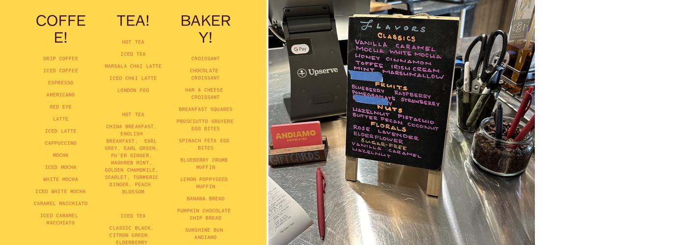 Andiamo Coffee & Tea Menu
