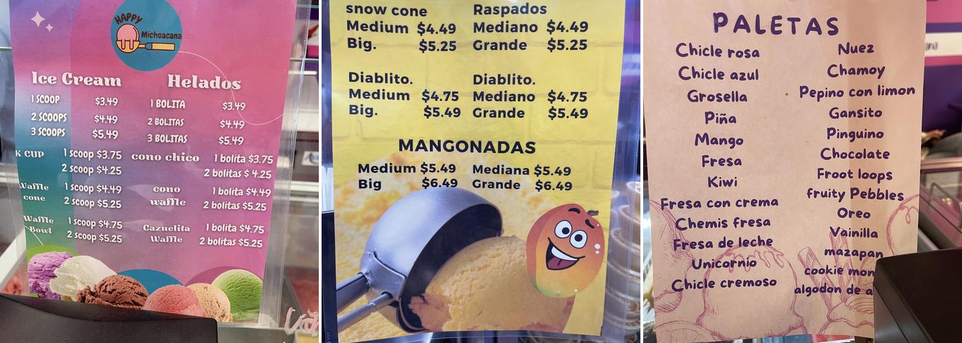 Happy Michoacana Menu