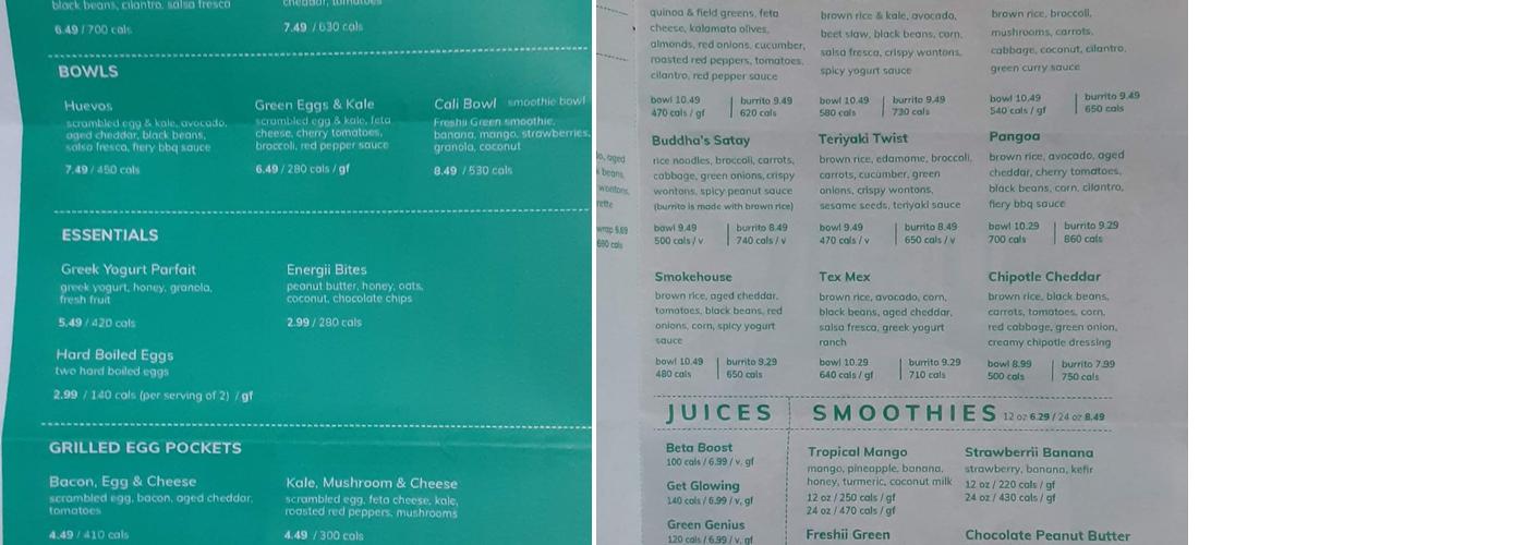 Freshii Menu