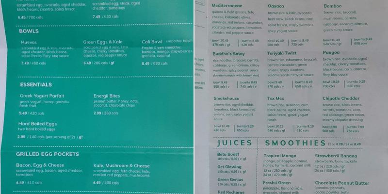 Freshii Menu