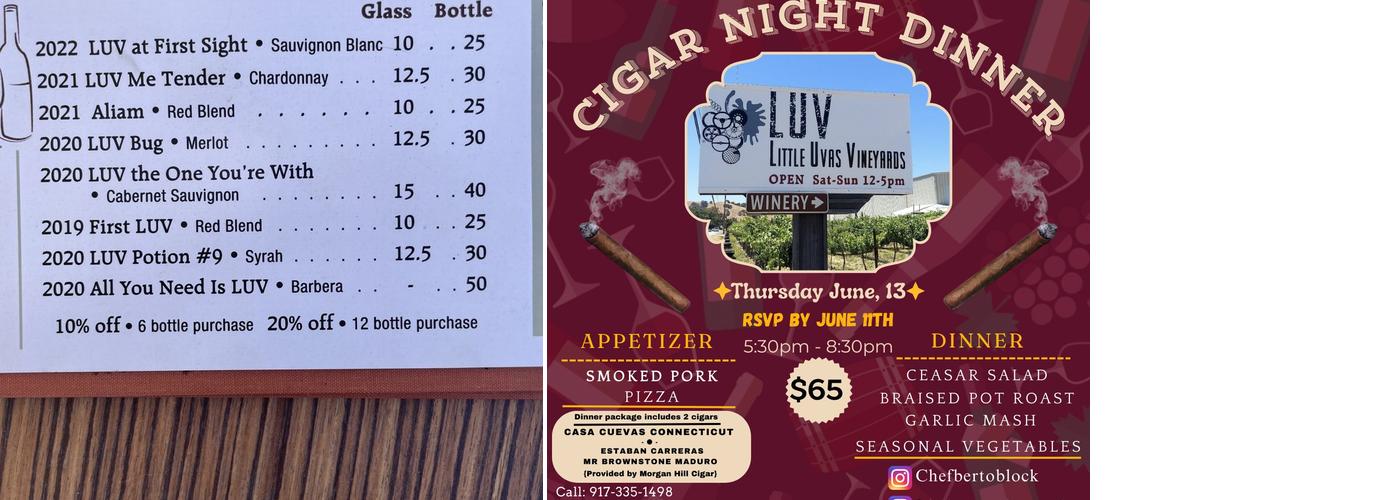 Little Uvas Vineyards Menu