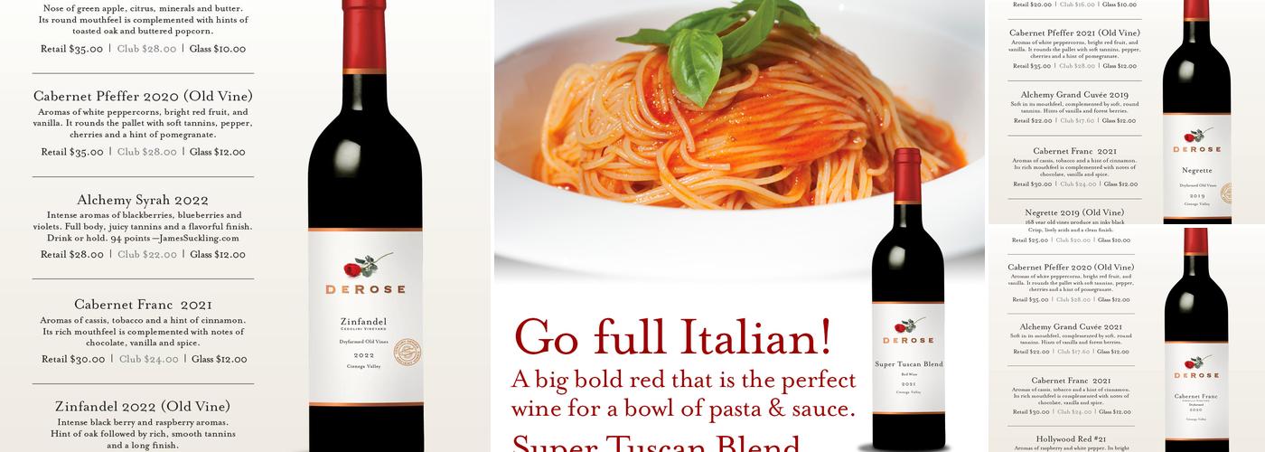 DeRose Winery San Martin Tasting Room Menu