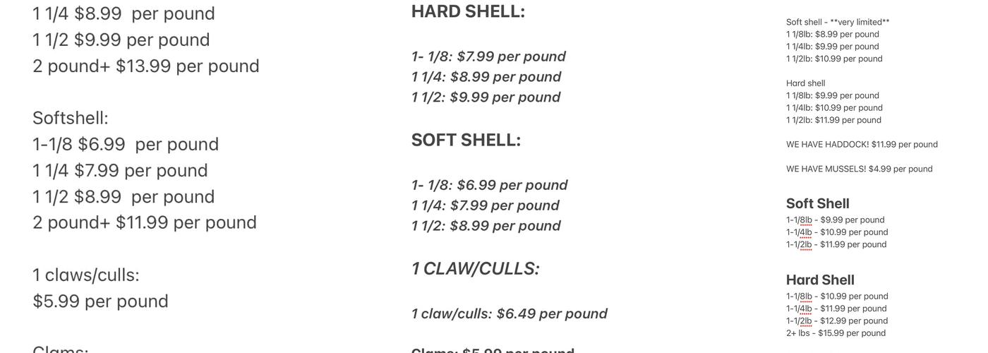 Ancient Mariner Lobster Co. Menu