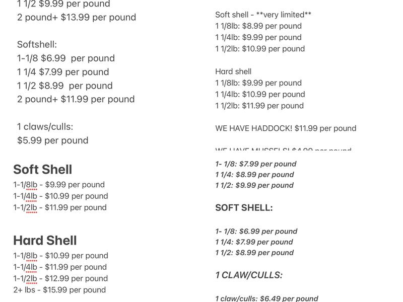 Ancient Mariner Lobster Co. Menu