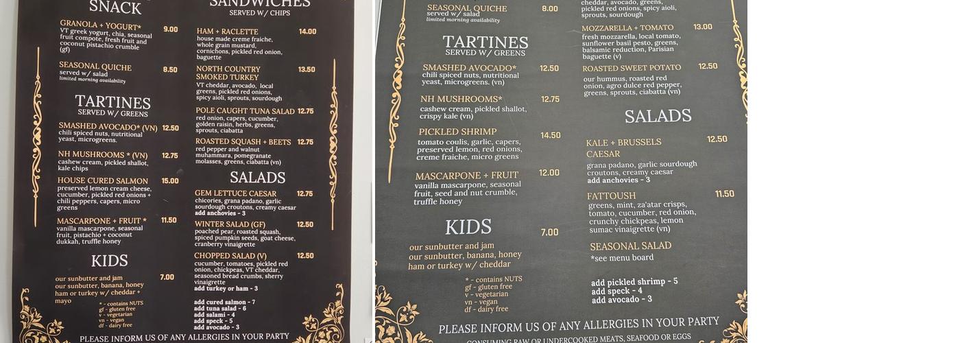 Two bees cafe + patisserie Menu