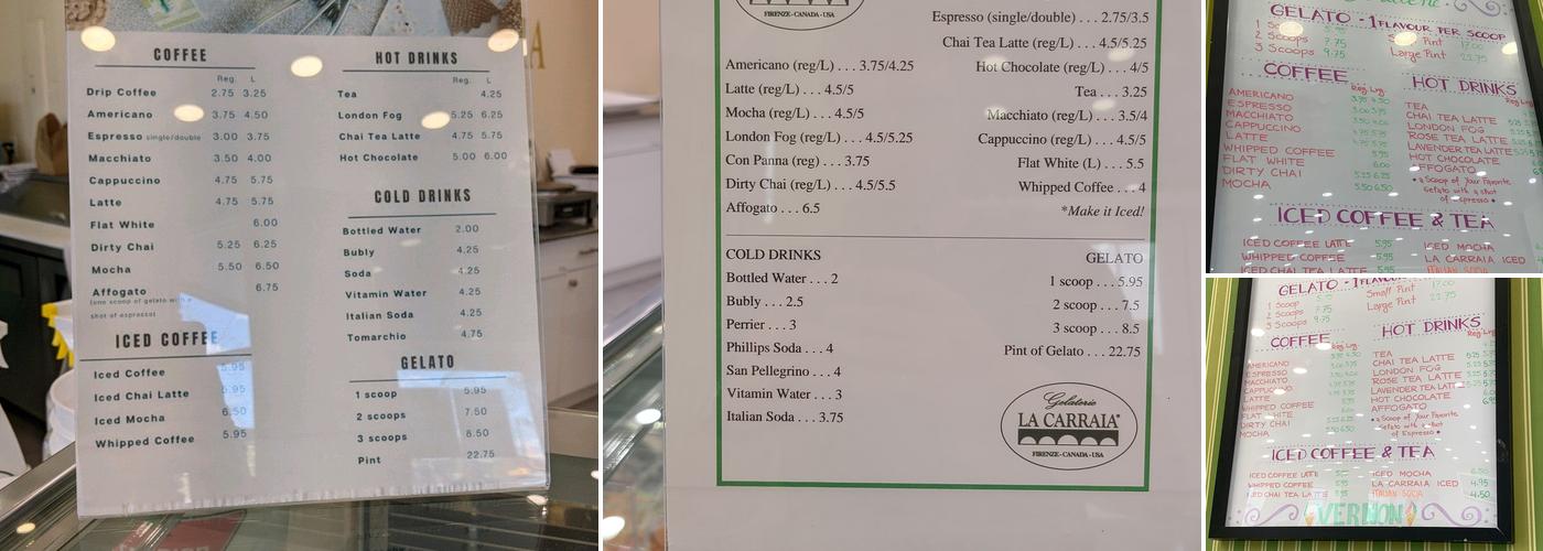La Carraia Gelateria Cafe Menu