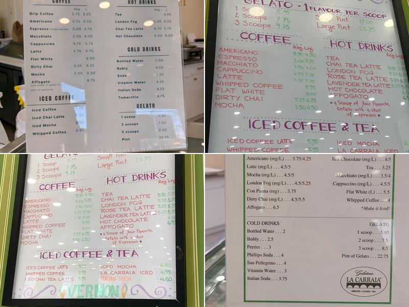 La Carraia Gelateria Cafe Menu