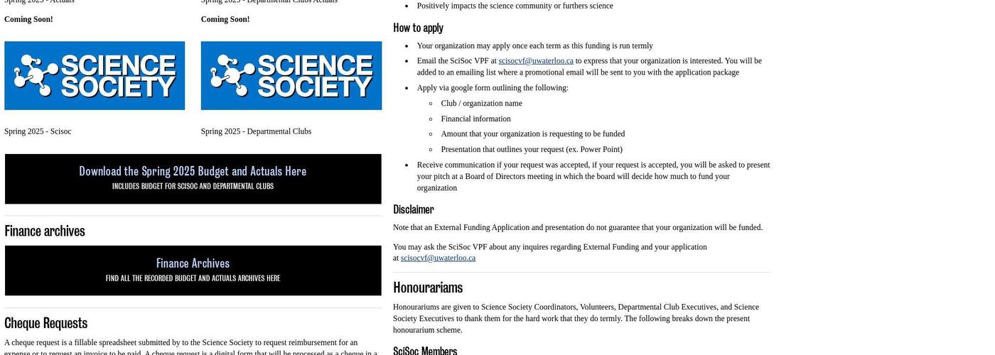 Science C&D Menu