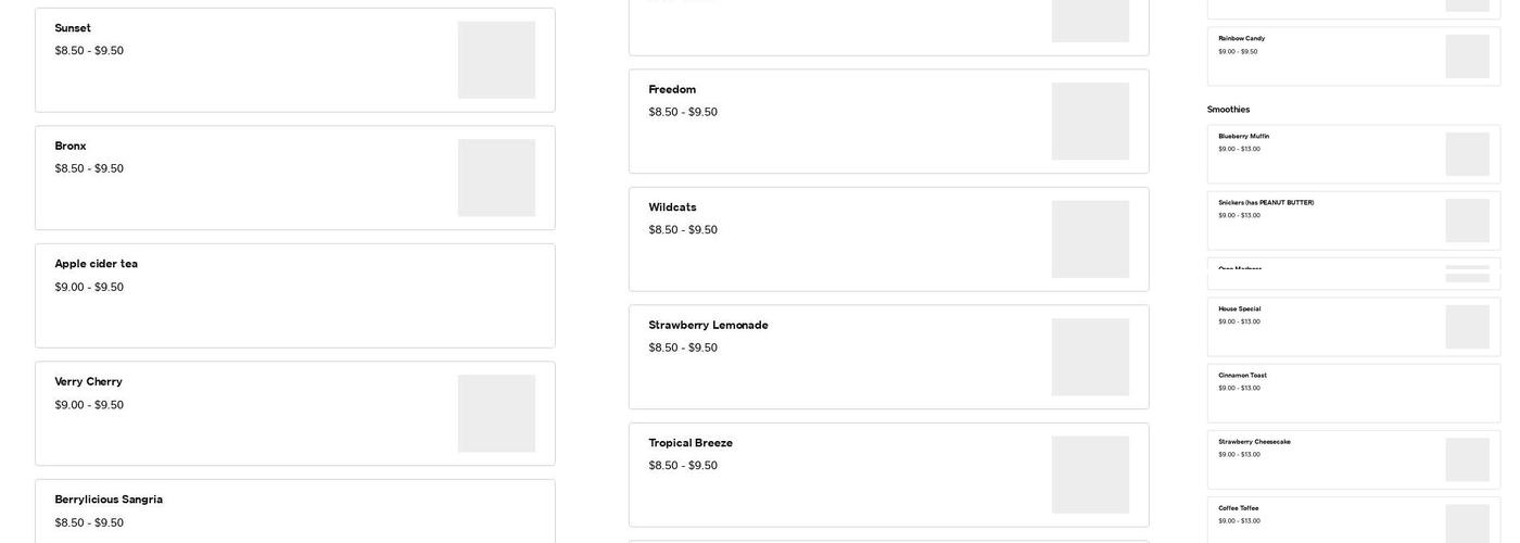 Thrive Nutrition Menu
