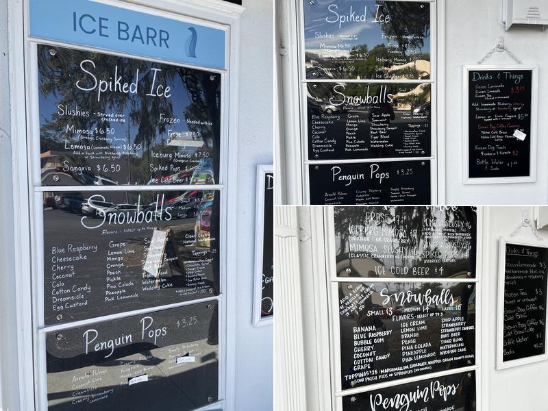 Ice Barr Menu