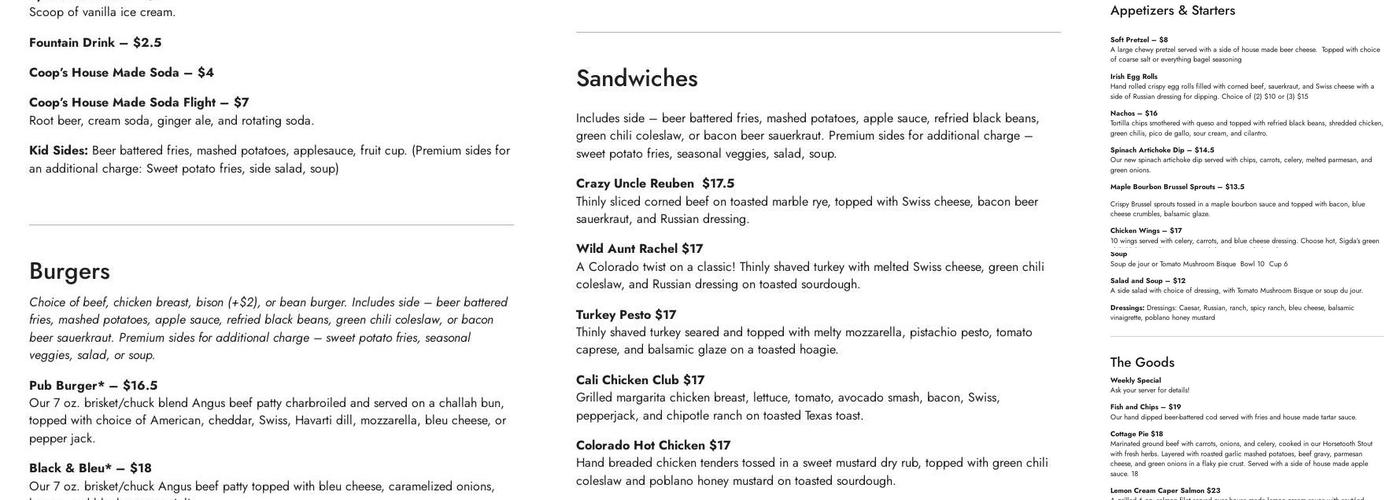 Cooper Smith Poolside Menu