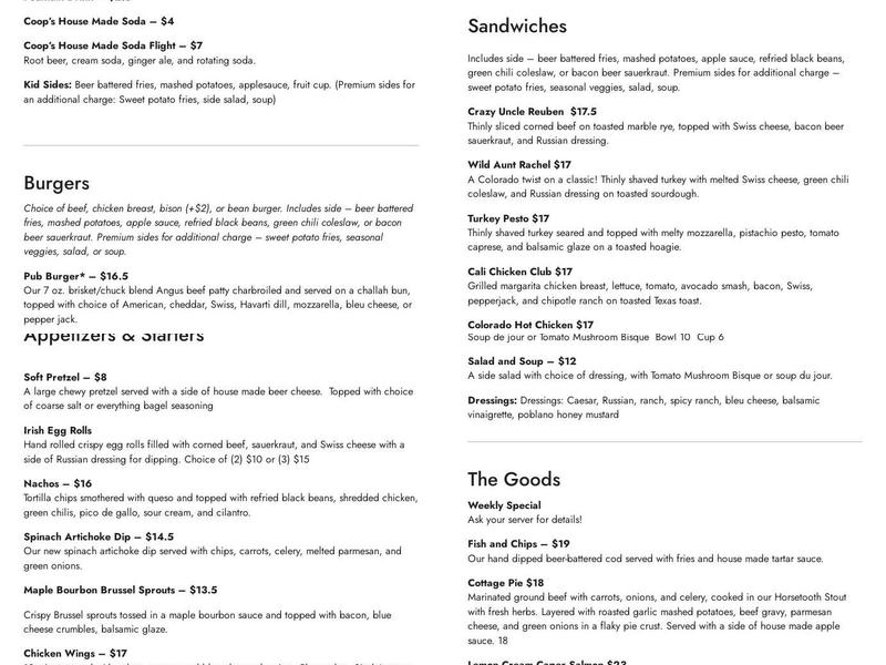 Cooper Smith Poolside Menu