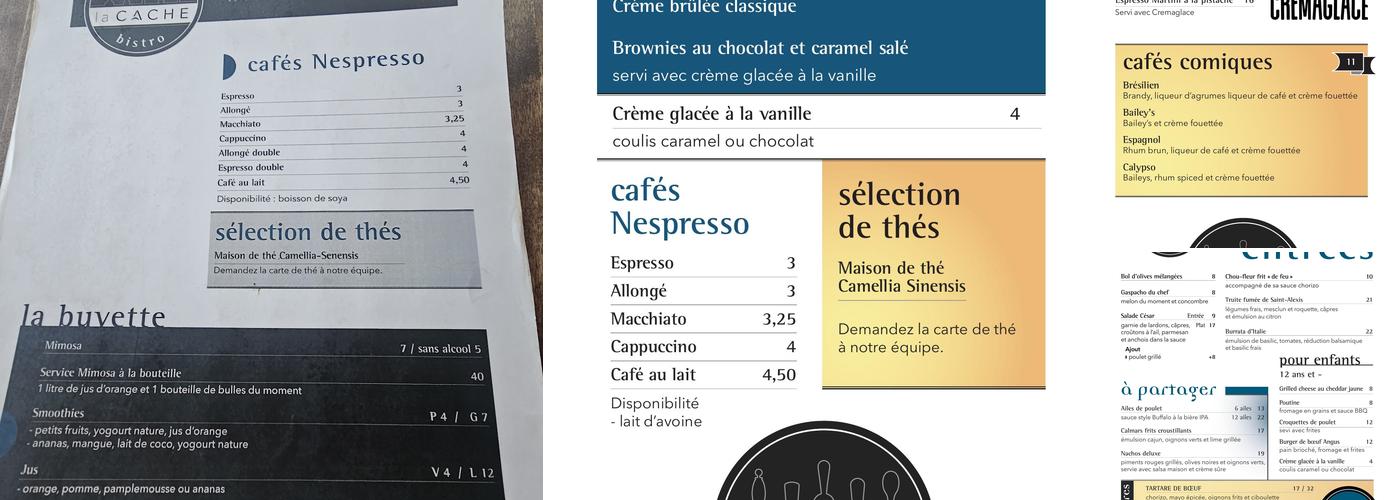 Bistro La Cache Menu