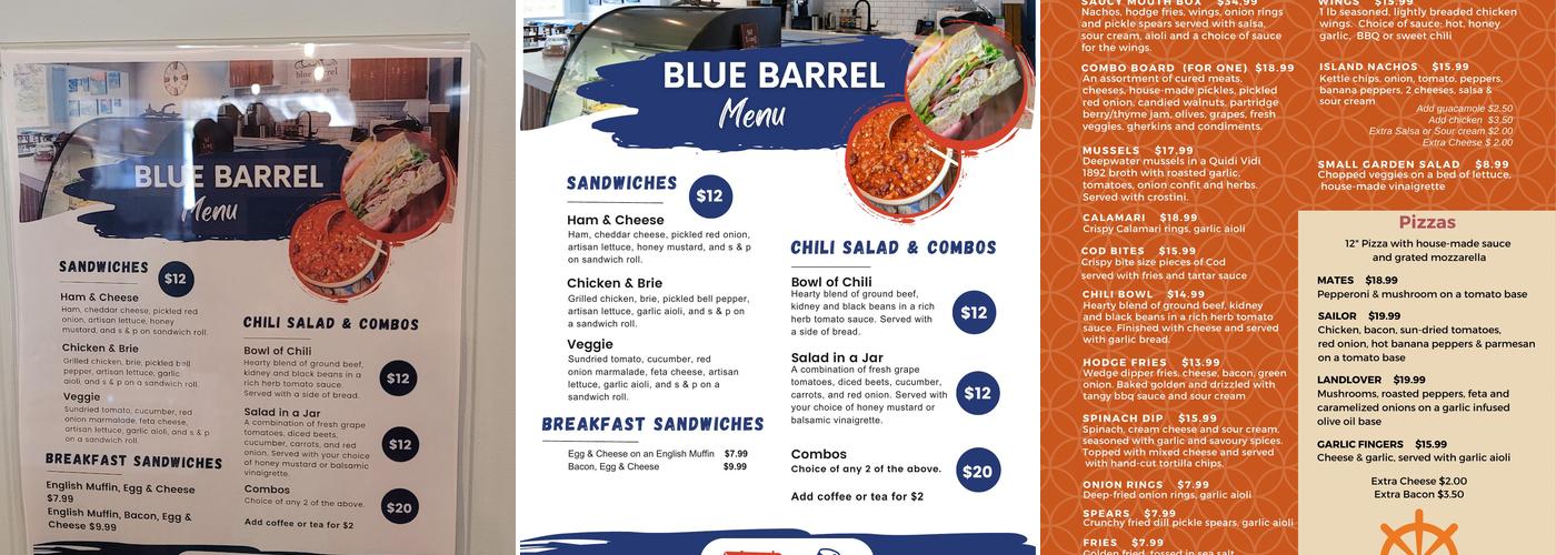 Blue Barrel Gallery Café Menu