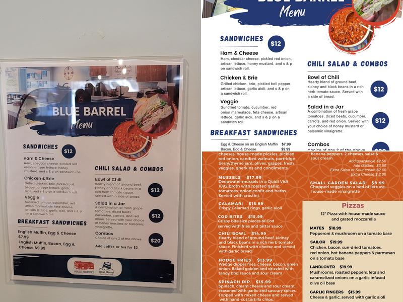 Blue Barrel Gallery Café Menu