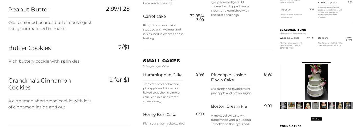 Suvee Sweets Cakerie Menu