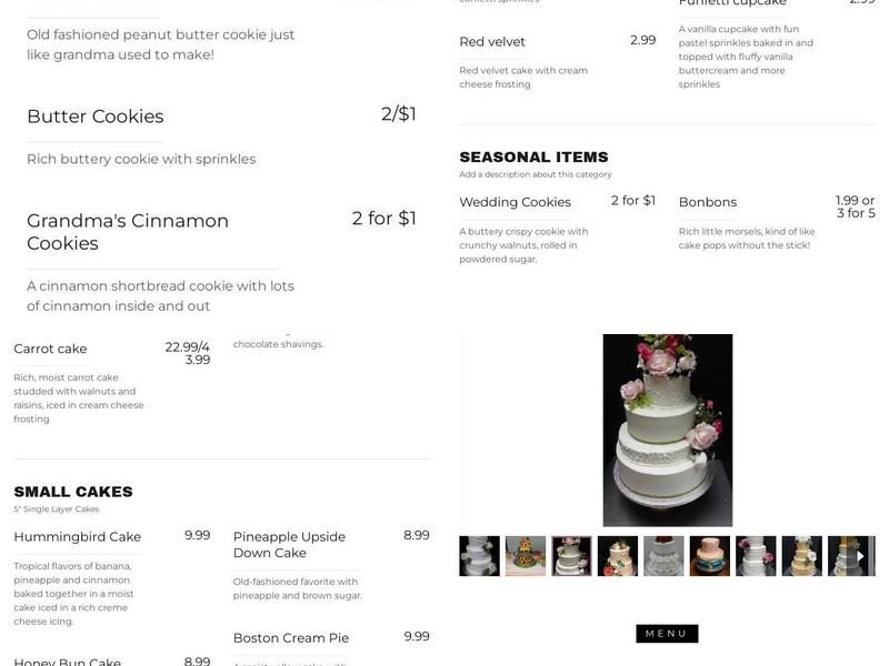 Suvee Sweets Cakerie Menu