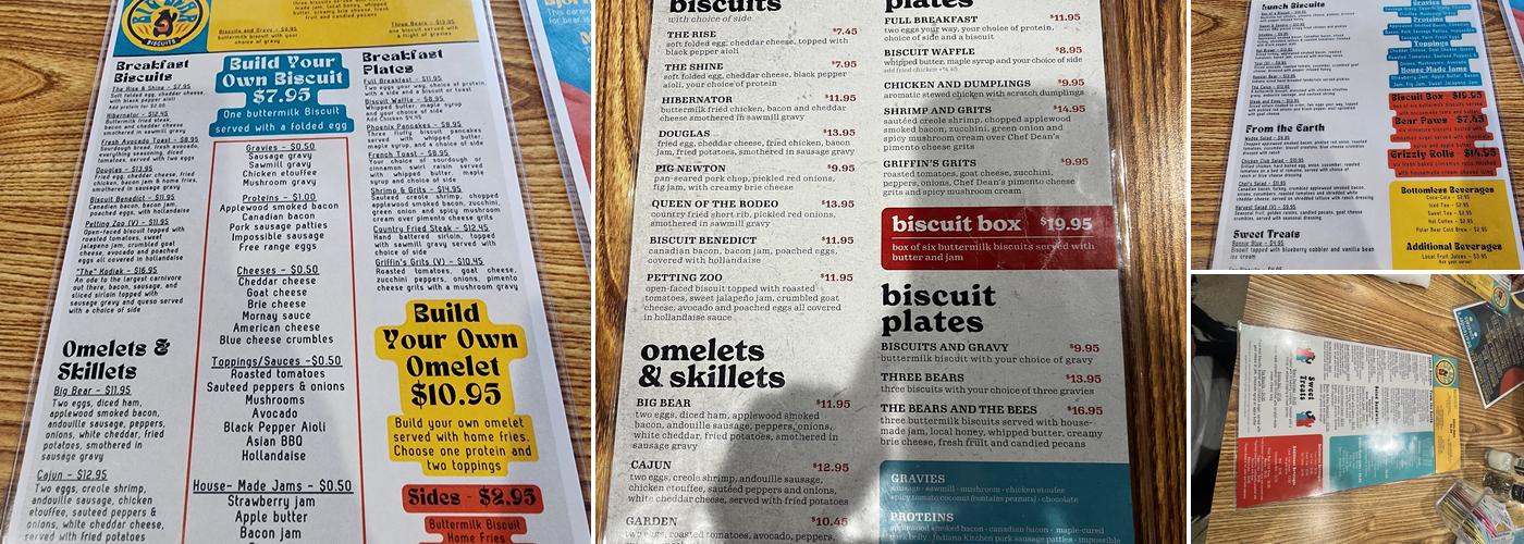 Big Bear Biscuits Menu