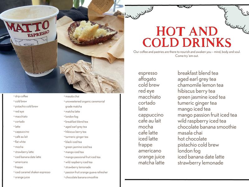 Matto Espresso Menu