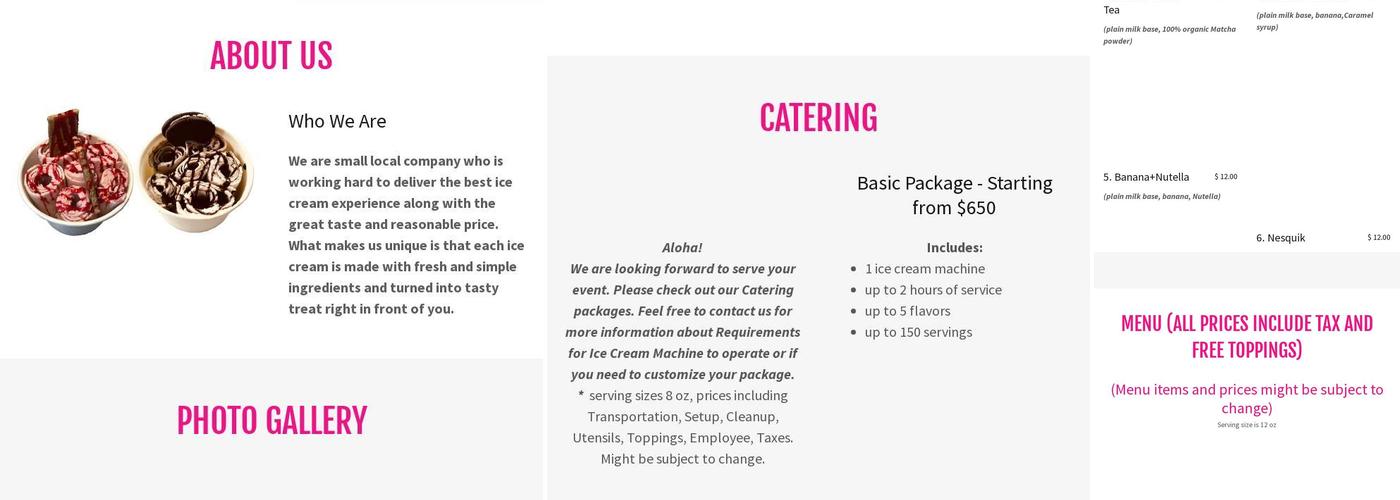 Ice Cream Rolls Hawaii Menu