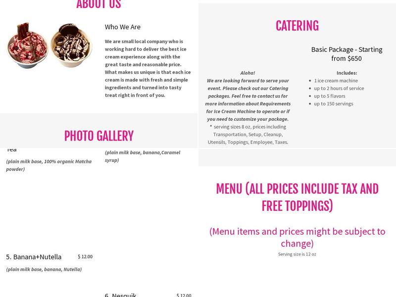 Ice Cream Rolls Hawaii Menu